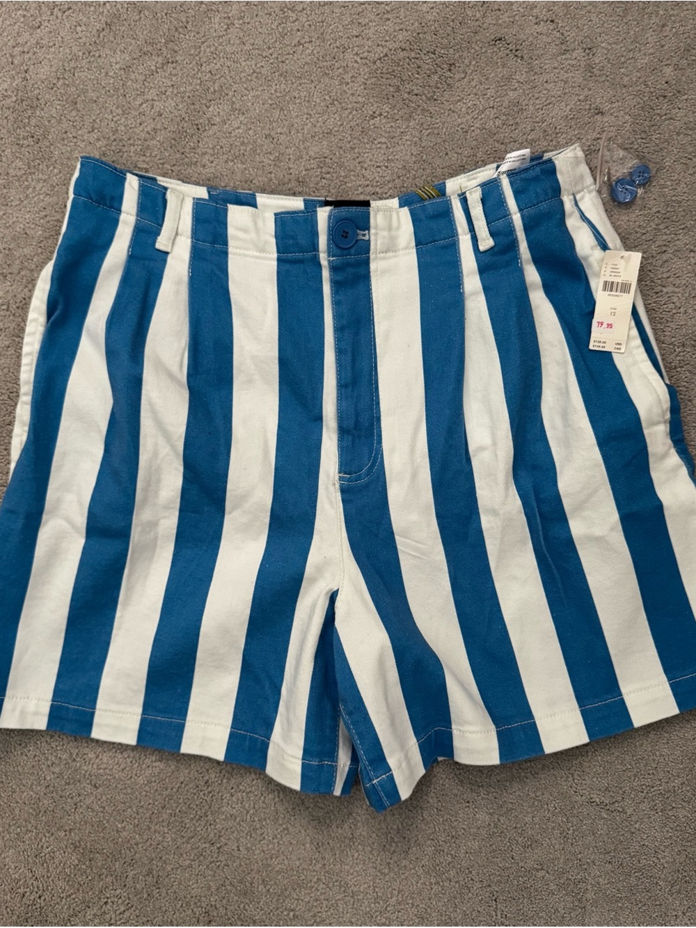 NWT Anthropologie Maeve Blue and White Striped Dad Shorts Size 12